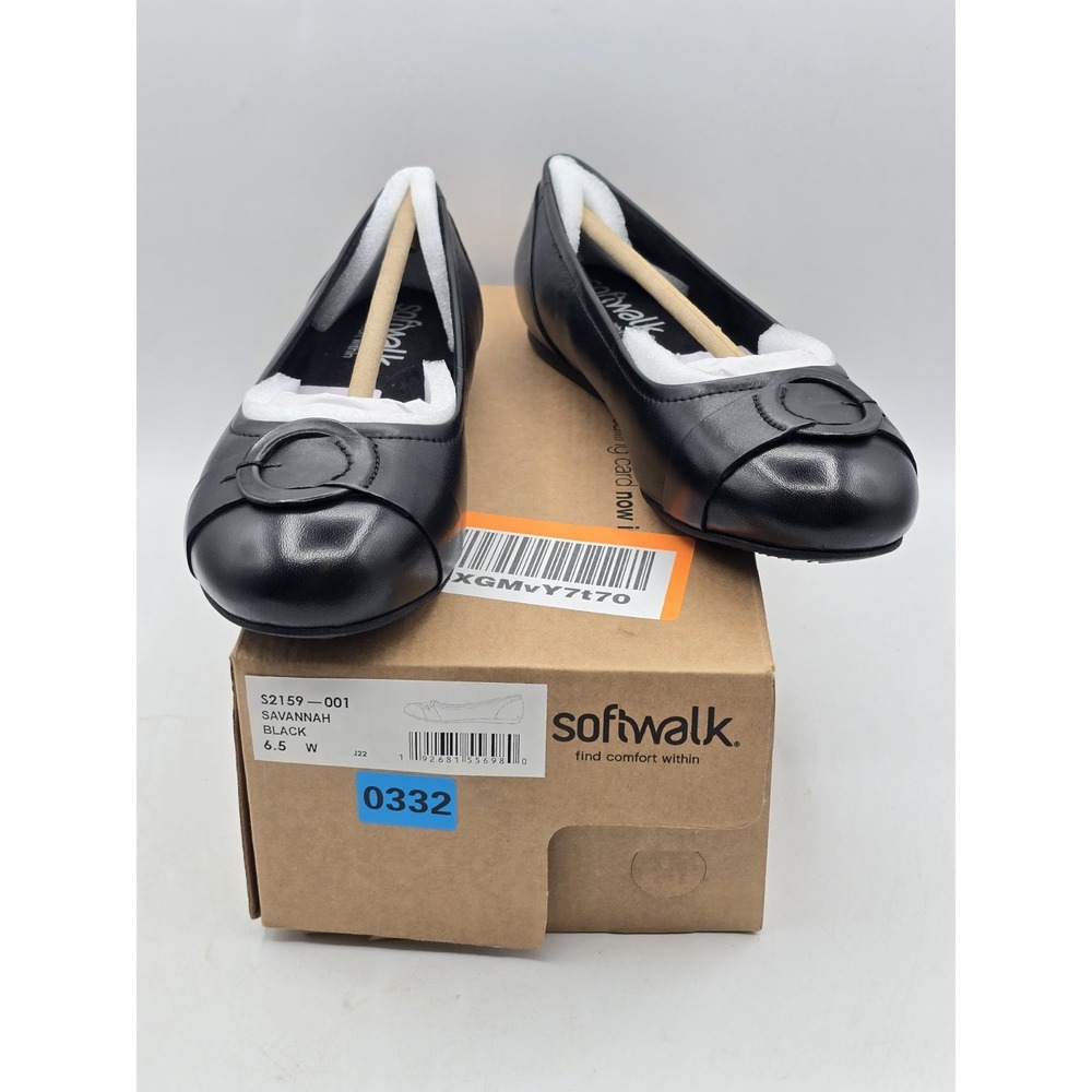 Softwalk Savannah Ballet Flats, Black, Women's 6.5 W Wide - S2159-001 NIB